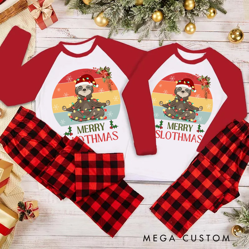 Personalized Funny Yoga Christmas Pajamas Merry Slothmas Design Perfect for Holiday and Yoga Lover