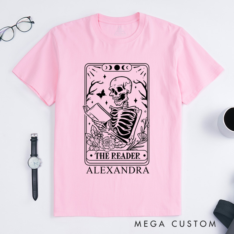 Personalized The Reader Tarot Card Shirt Skeleton Classic T-Shirts Reading Shirt Book Lover Shirt Gift Librarian Shirt Reader Gift