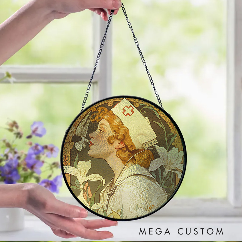 Personalized Vintage Nurse Lily Art Sun Catcher Custom Glass Plaque for Nurse 