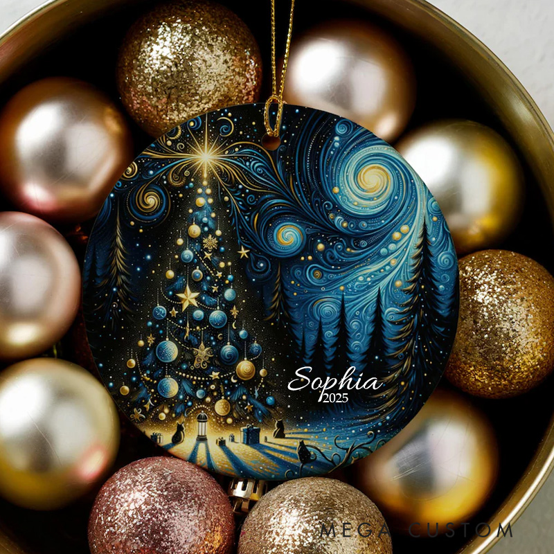 Personalized Starry Night Art Ceramic Christmas Ornament Glass Ornament Art Lovers Christmas Gift Artistic Xmas Gift Christmas Decor