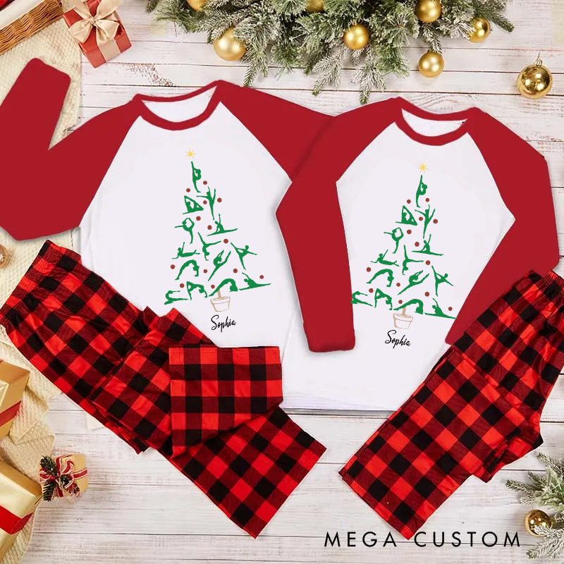 Personalized Yoga Christmas Pajamas with Yoga Pose Tree Design Christmas Pajamas Matching Family Perfect for Holiday and Yoga Lover