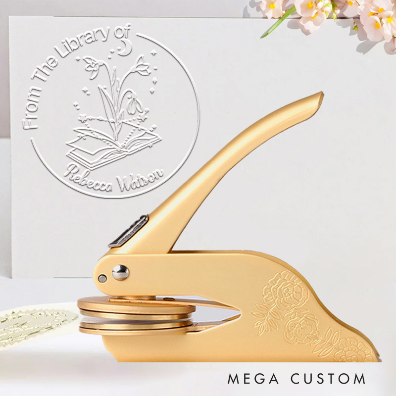 Personalized Birth Flower Constellation Book Embosser Stamp Custom from the Library of Seal Birthday Gift for Book Lovers Librarian Gift