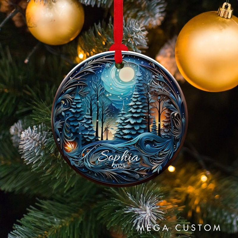 Personalized Papercutting style 2D Art Ceramic Christmas Ornament Ceramic Ornament Art Lovers Christmas Gift Artistic Xmas Gift Christmas Decor