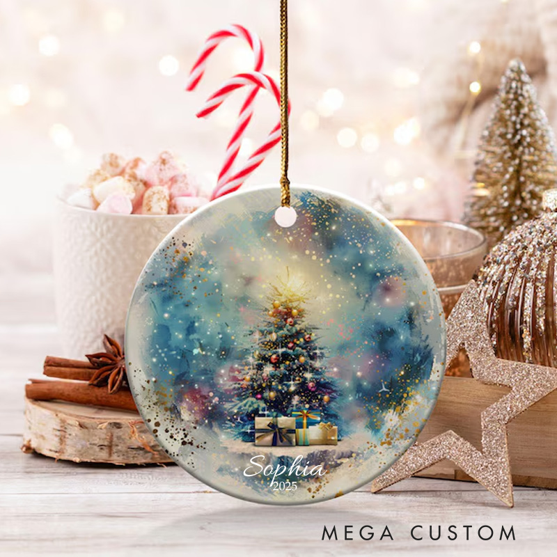 Personalized Watercolor Christmas Tree Art Christmas Ornament Ceramic Ornament Art Lovers Christmas Gift Artistic Xmas Gift Christmas Decor
