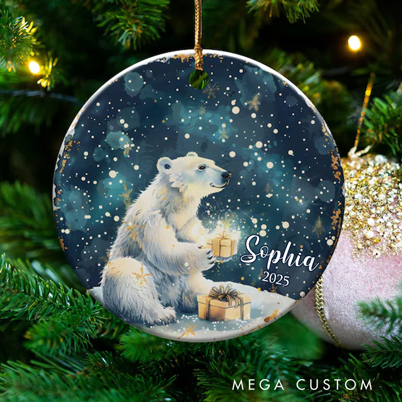Personalized Watercolor Polar Bear Art Christmas Ornament Ceramic Ornament Art Lovers Christmas Gift Artistic Xmas Gift Christmas Decor