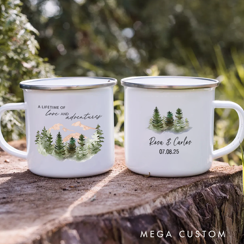 Personalized Mountain Camping Mug Couple's Adventure Cup Outdoor Nature Hiker Lover Gift
