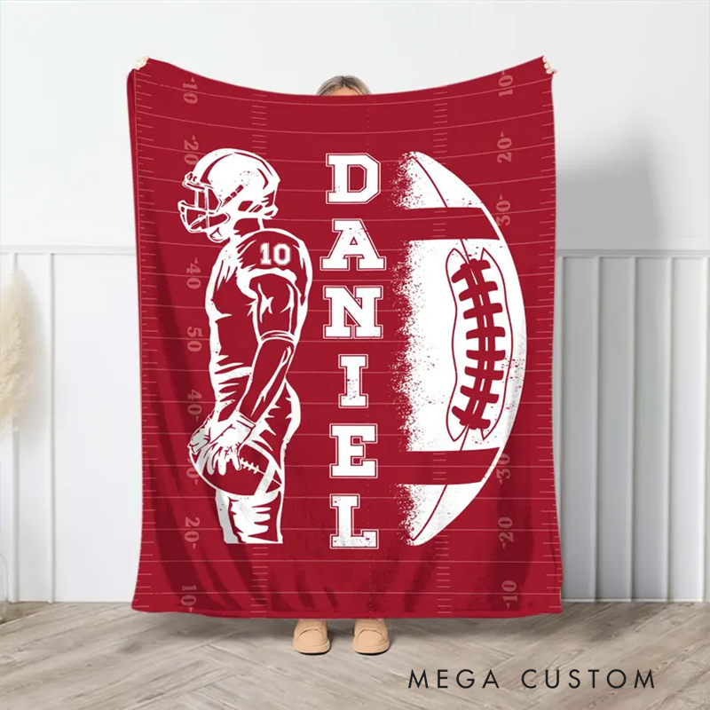 Personalized Football Blanket with Custom Name and Number Design