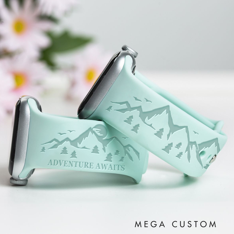 Personalized Mountain Outdoor Adventure Watch Band Engraved Forrest Watch Band Gift Hiking Nature Lover