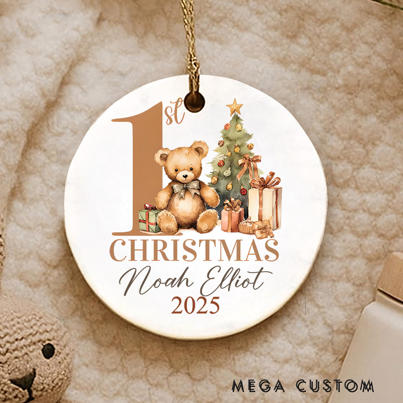 Personalized Woodland Animals Celebrate Baby's Magical First Holiday Christmas Ornament