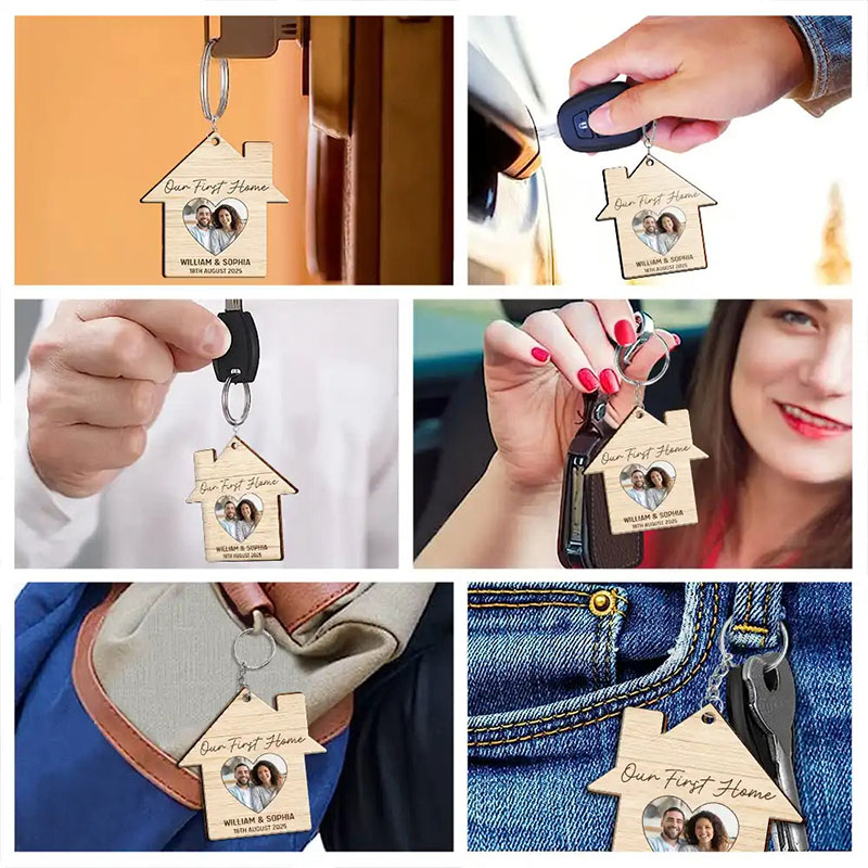 Personalized Photo Our First Home Married Couple Personalized Wooden Keychain Our First Home Gifts