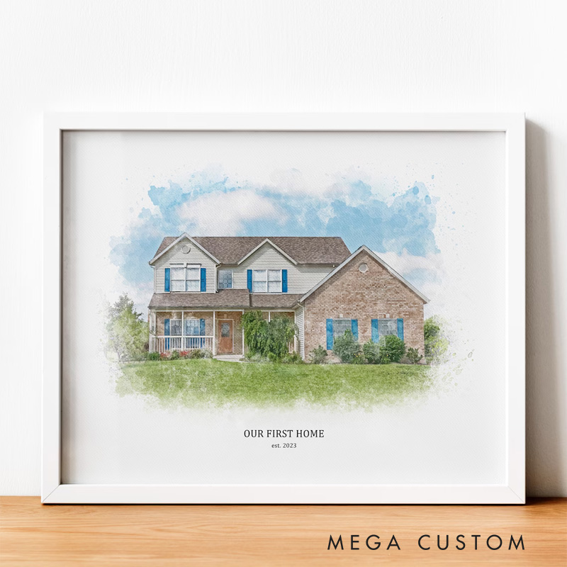 Personalized Watercolor New House Wall Art For Housewarming Family Poster Without Frame Custom Art Lover Gift Custom Portrait