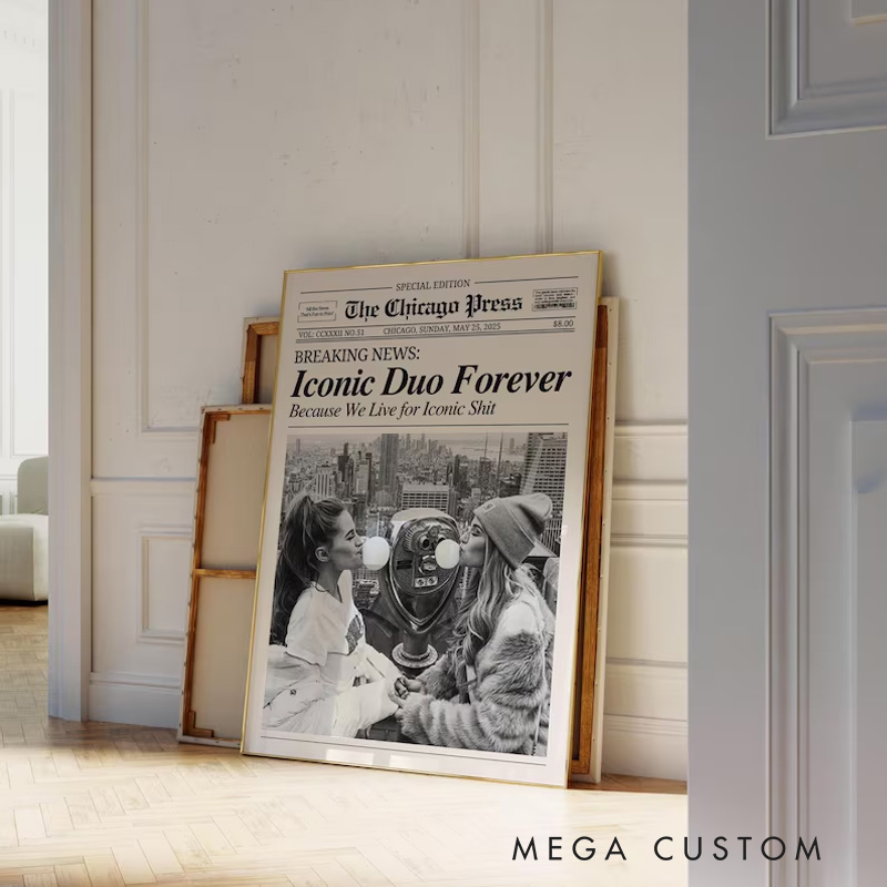 Personalized Newspaper Print Wall Art For Friends Besties Poster Without Frame Custom Art Lover Gift Custom Portrait