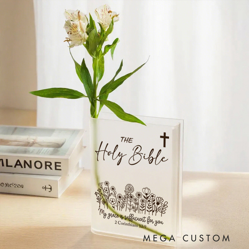 Personalized the Holy Bible Cross Flower Book Vase with Title Room Decor Religious Gift Birthday Gift for Women Christians