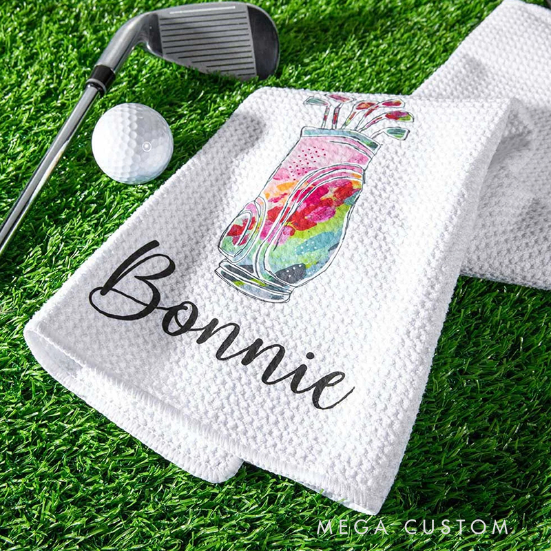 Personalized Golf Towel with Floral Golf Bag and Custom Name Design 