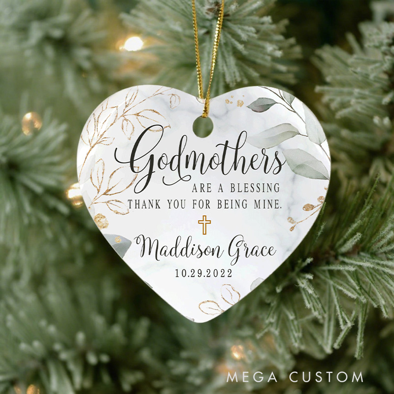Personalized Godmother Ceramic Christmas Ornament with Name and Year Home Decor Godmother Gift from Godchild Baptism Gift to Godmother