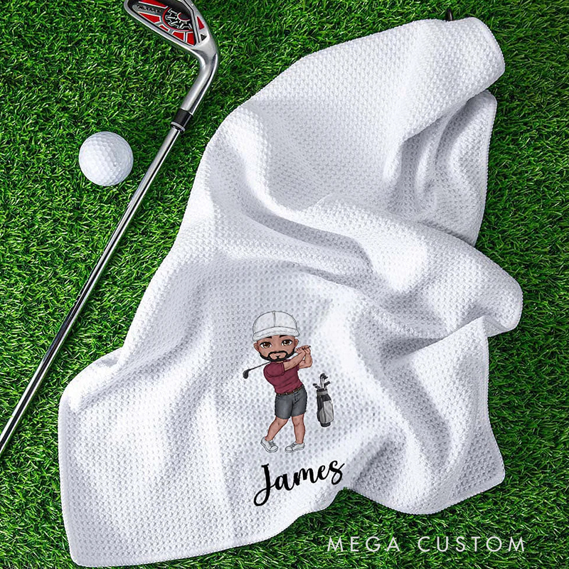 Personalized Golf Towel with Custom Character and Name Design 