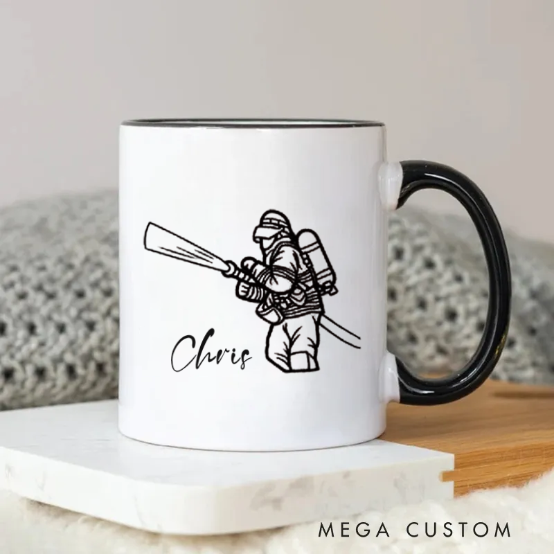 Personalized Firefighter Mug Firefighter with Hose Line Art Themed Coffee Mug Gift for Firefighters and Friends