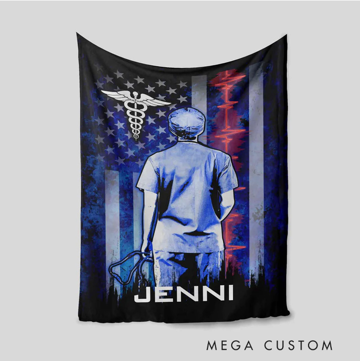 Personalized Nurse Practitioner Blanket Custom Patriotic Medical Design Blanket Nurse Appreciation Gift