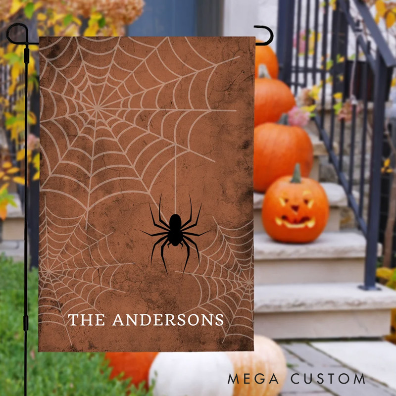 Personalized Spooky Spiderweb Garden Flag with Text Yard Porch Outdoor Decor Halloween Gift for Family Gardening Lovers Gift