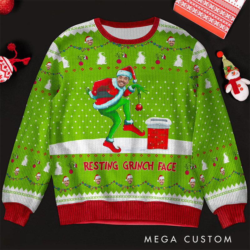 Personalized Resting Face Christmas Ugly Sweater Movie Christmas Sweater Film Fan Family Sweater