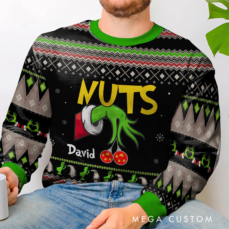 Personalized Couple Chest and Nuts Christmas Ugly Sweater Movie Christmas Sweater Film Fan Family Sweater