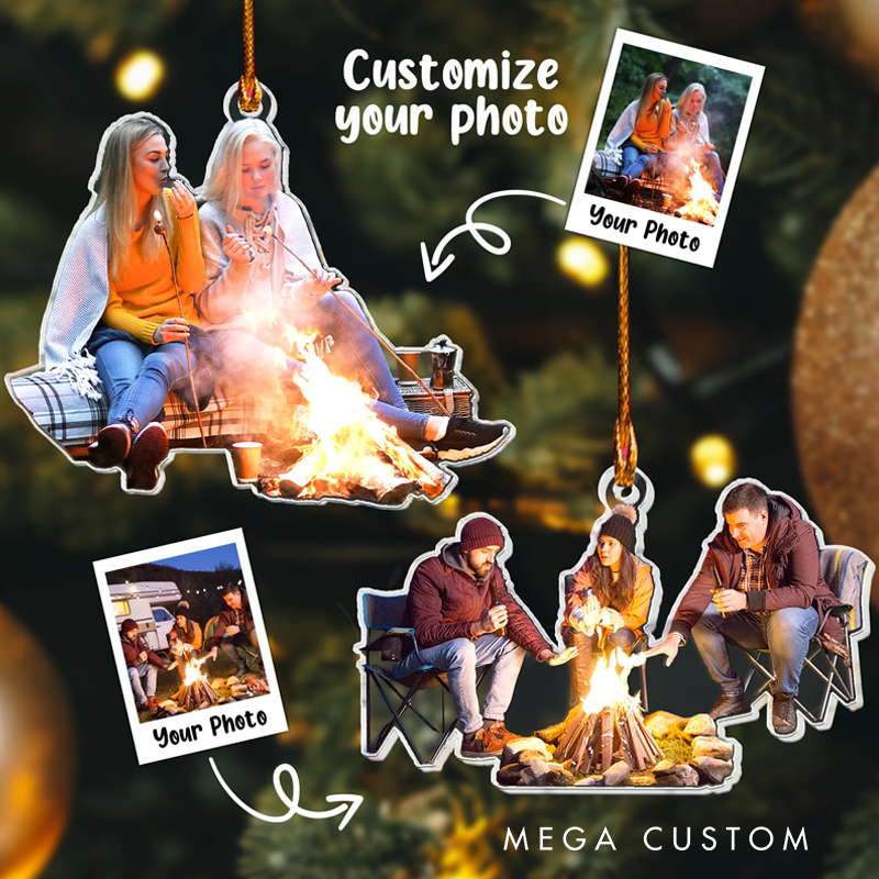 Personalized Photo Camping Christmas Ornament Gift for Family Friends Outdoor Lover Christmas Decor Gift Travel Hiking Lovers