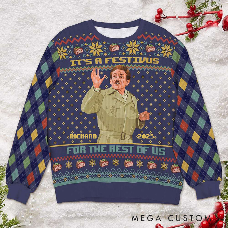 Personalized It's a Festivus for the Rest of Us Christmas Ugly Sweater Movie Christmas Sweater Film Fan Family Sweater