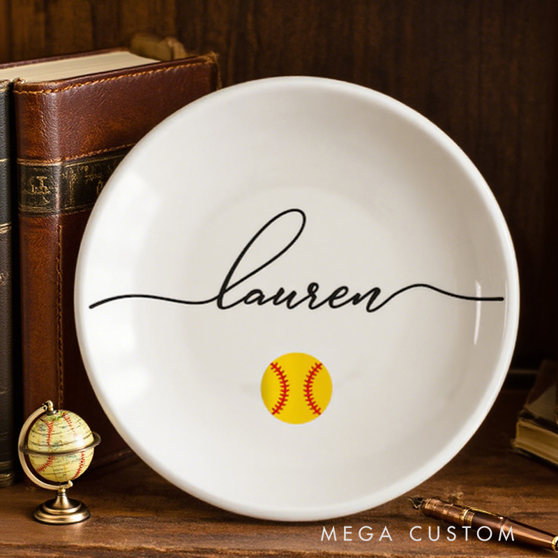Personalized Softball Themed Ring Dish with Customizable Name  