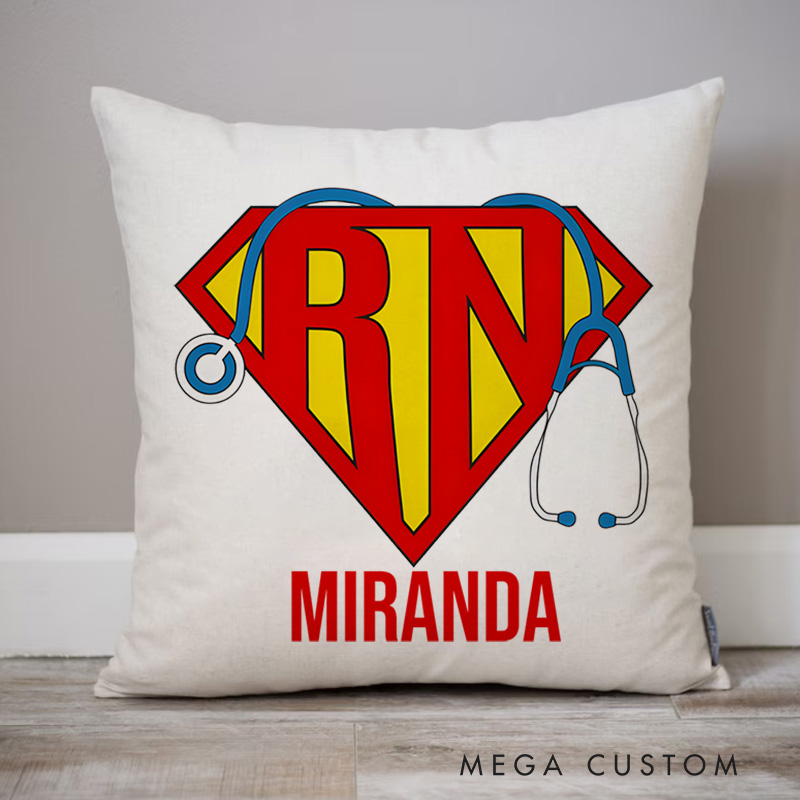 Personalized Throw Pillow for Nurse Super RN Hero Shield Design Nurse Appreciation Gifts