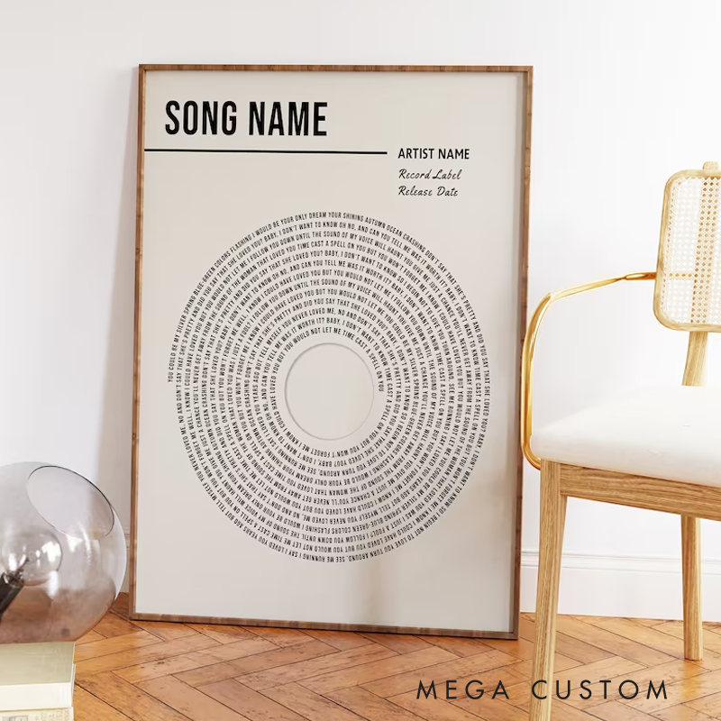 Personalized Vinyl Lyrics Print Custom Music Poster Customizable Music Gift