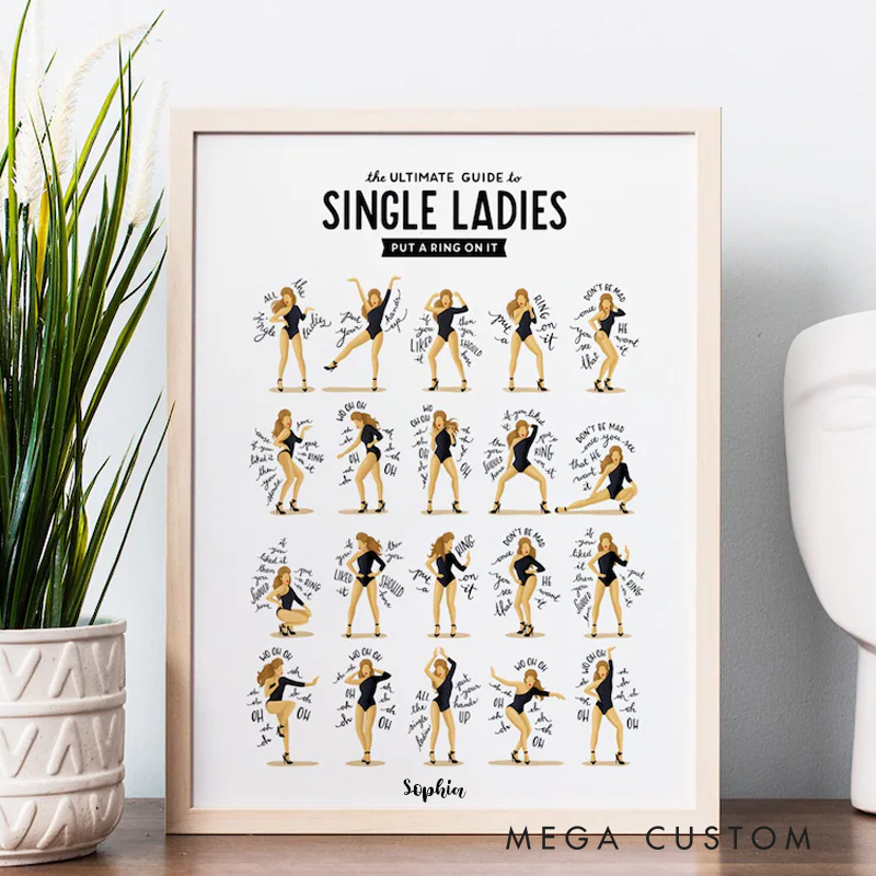 Personalized Single Ladies Dance Music Poster Dance Tutorial Illustration Funny Poster Fun Pop Art Wall Art Without Frame Typography Lyrics