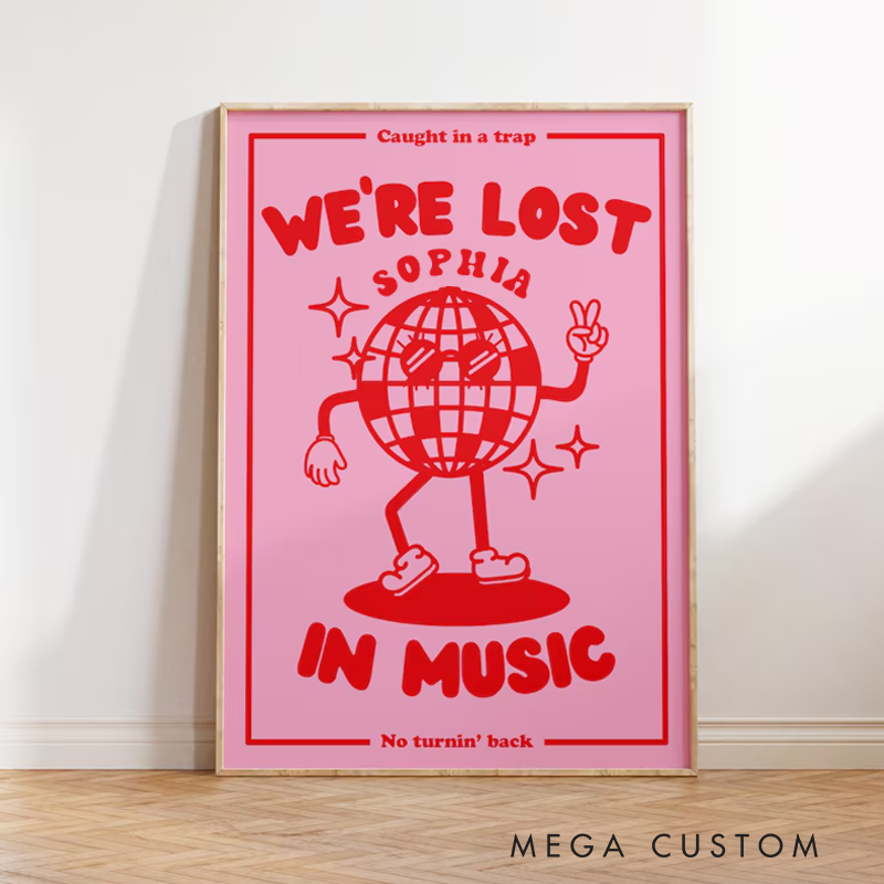 Personalized Lost in Music Disco Mascot Music Print and Poster Wall Art Without Frame