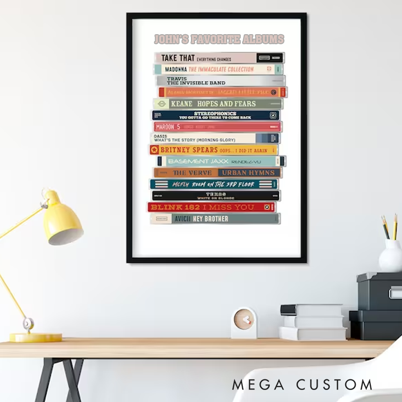Personalized CD Stack Print Retro Music Poster Custom Favourite Song Print CD Wall Print Without Frame Music Poster