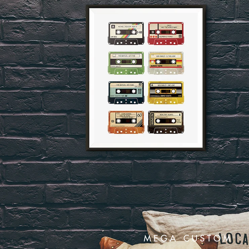 Personalized Cassette Print Poster Add Your Favourite Songs Retro Music Art Wall Art Without Frame Illustration
