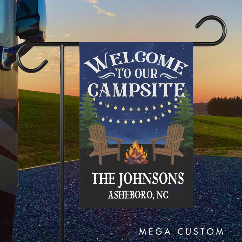 Personalized Welcome to Our Campsite Flag Custom Campsite Welcome Garden Flag Gift for Campers Rv