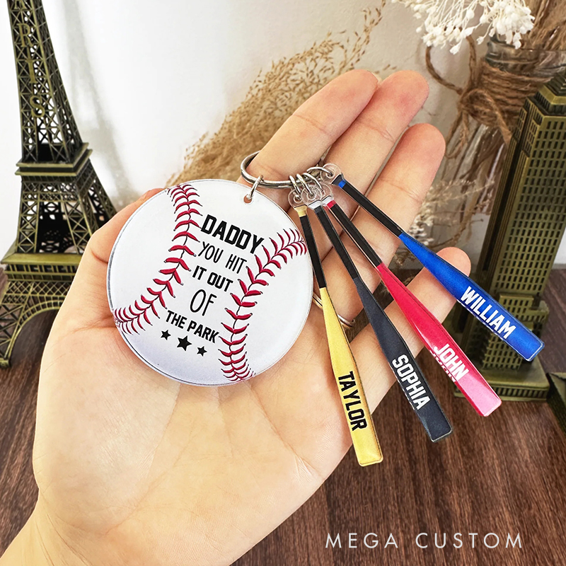 Personalized Baseball Acrylic Keychain for Dad with Baseball and Name Charms  