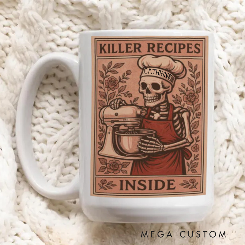 Personalized Killer Recipes Mugs Custom Baking Tarot Card Mug with Name Gothic Baking Coffee Mug Spooky Mug Baking Lover Gift