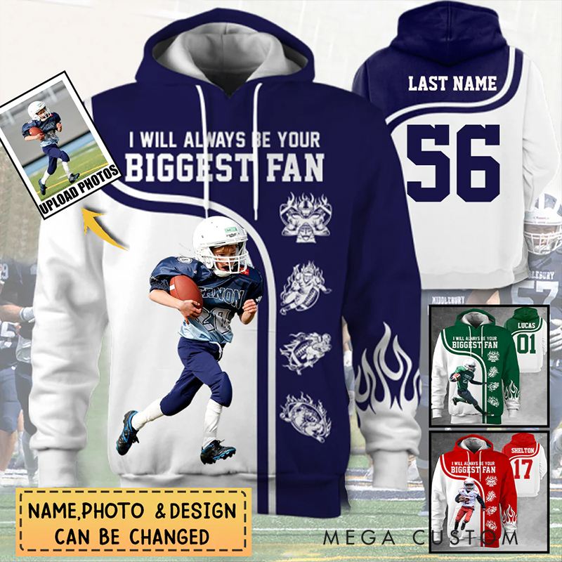 Personalized Football Hoodie with Custom Photo, Name, and Number Design
