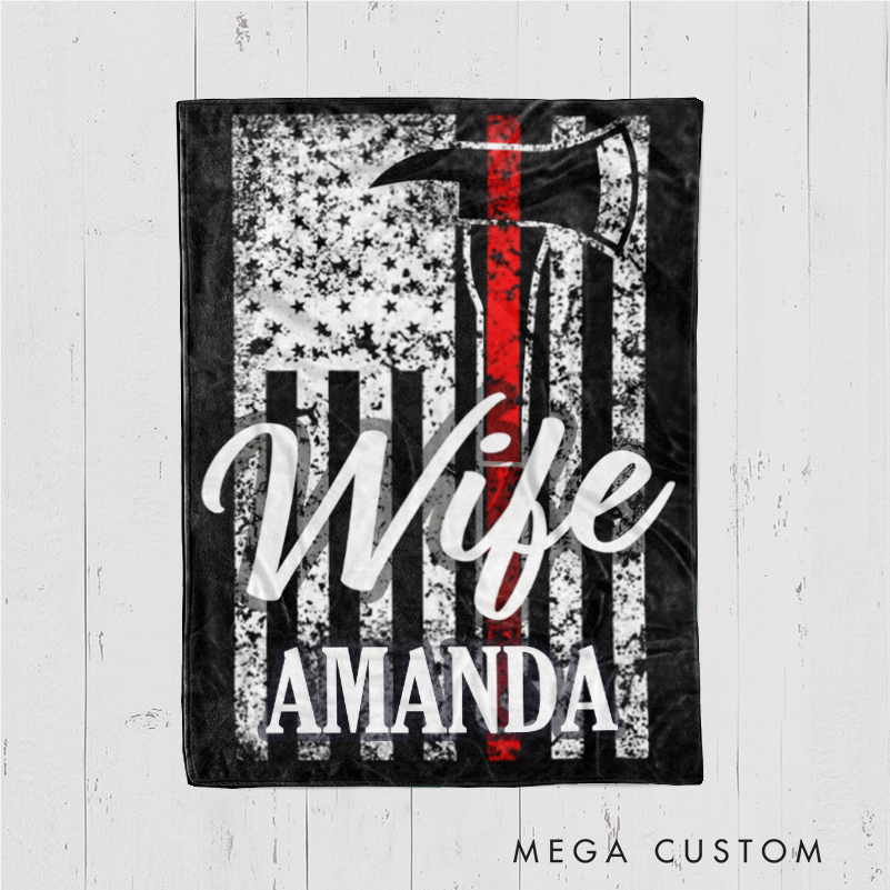 Personalized Firefighter Blanket with Thin Red Line and Wife Design Gift for Firefighter Families