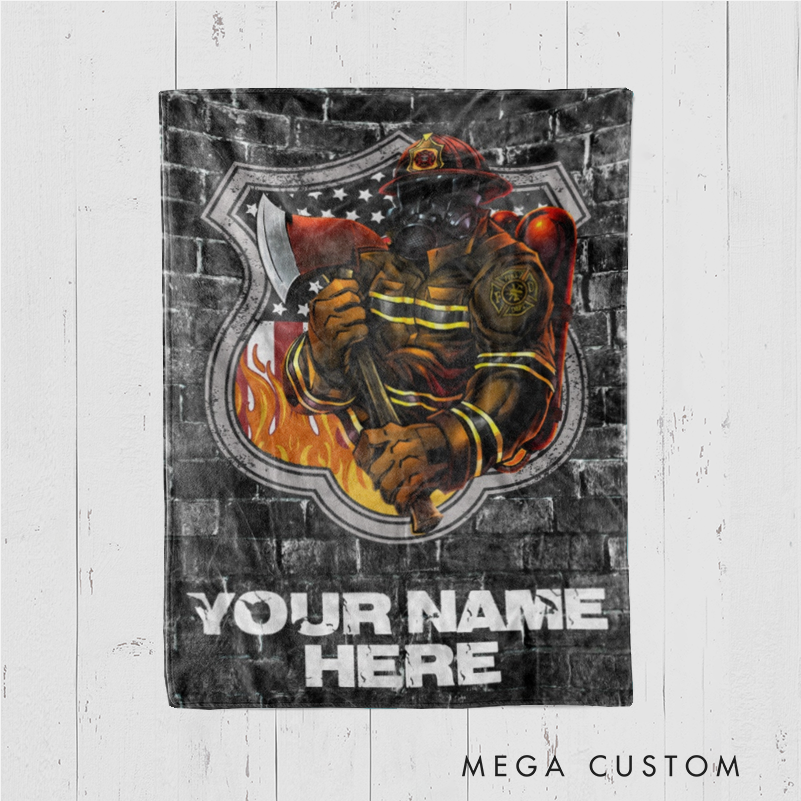 Personalized Firefighter Blanket with Firefighter and Axe Design Gift for Firefighters