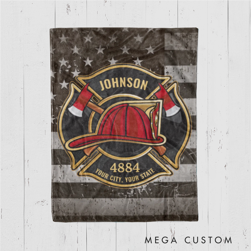 Personalized Firefighter Blanket with Firefighter Helmet and Axes Design Gift for Firefighters