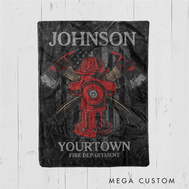 Personalized Firefighter Blanket with Fire Hydrant and Axes Design Gift for Firefighters