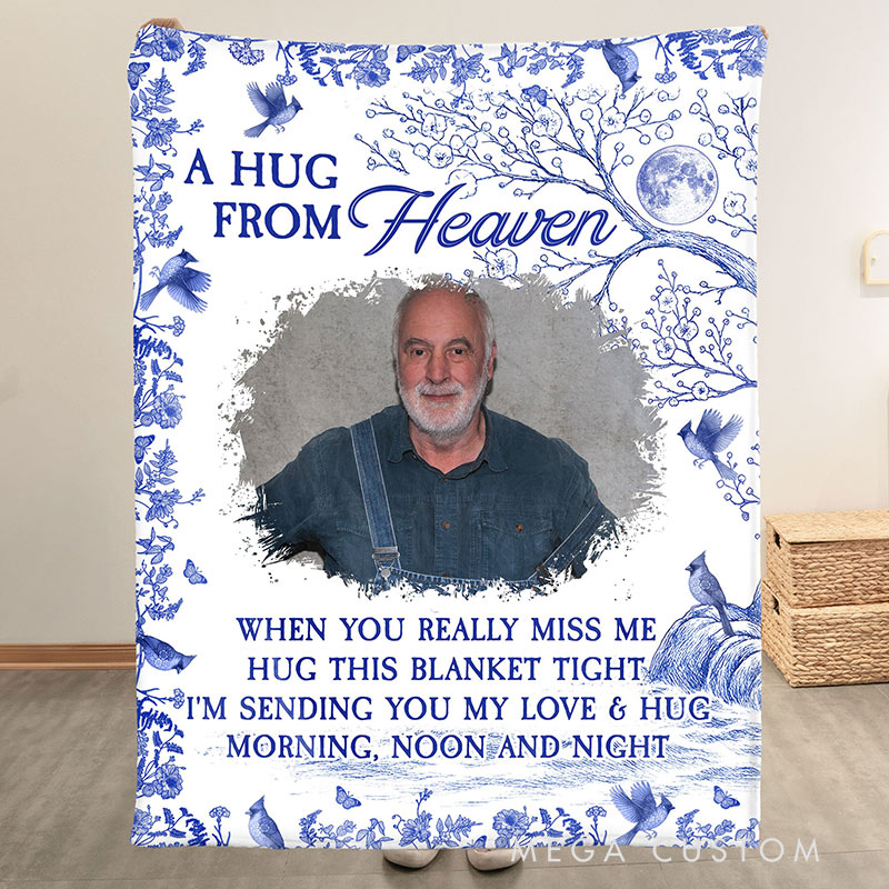 Personalized Photo Blanket A Hug From Heaven Toile De Jouy Memorial Gift Memory Blanket 