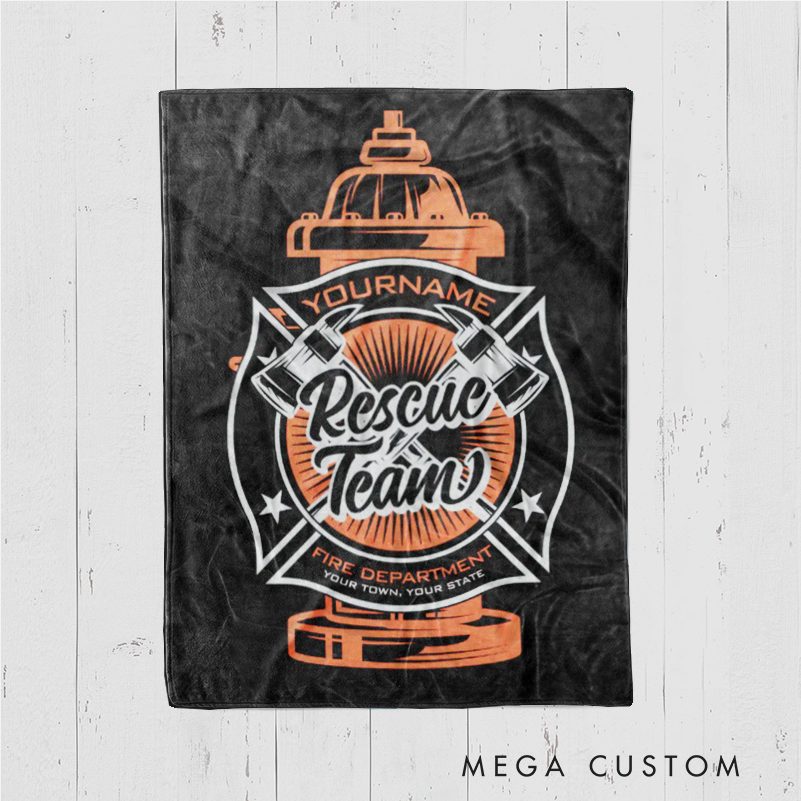 Personalized Firefighter Blanket with Rescue Team Design Gift for Firefighters