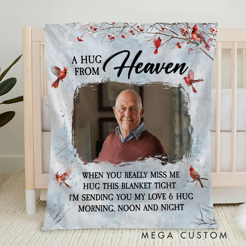 Personalized Photo Blanket A Hug From Heaven Sympathy Gift Memorial Blanket Custom Flannel Blanket