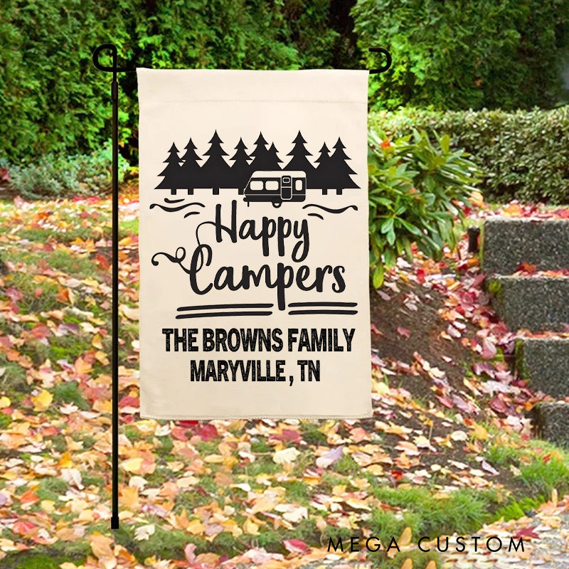 Personalized Happy Campers Garden Flag Custom Family Campsite Sign Gift for Outdoor Lover
