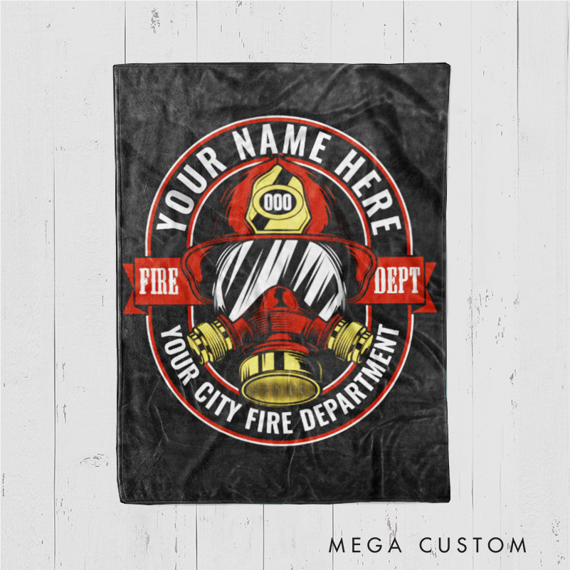 Personalized Firefighter Blanket with Helmet and Gas Mask Design Gift for Firefighters