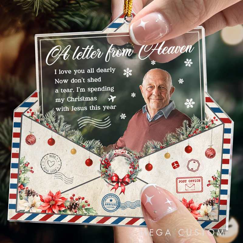 Personalized Acrylic Photo Ornament A Letter From Heaven Vintage Style Christmas Ornament Sympathy Gifts