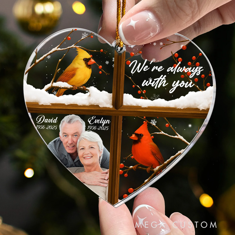 Personalized Acrylic Photo Ornament We're Always With You Cardinals Christmas Ornament Sympathy Gifts