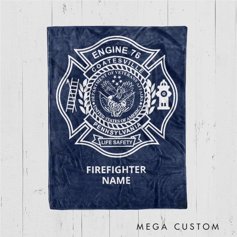 Personalized Firefighter Blanket with Maltese Cross and Fire Department Details Gift for Firefighters